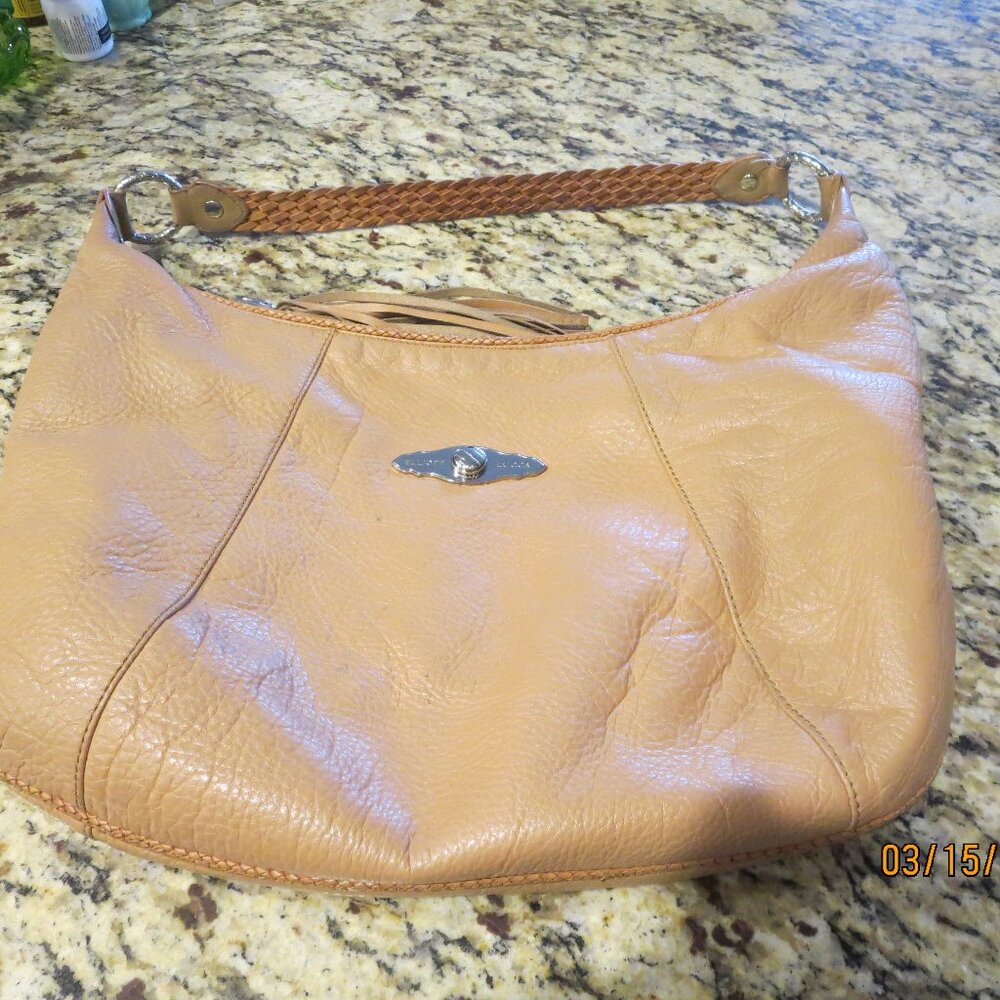 ELLIOTT LUCCA tan leather hobo medium shoulder bag/purse